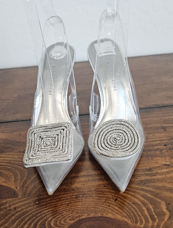 Gianni Bini Shoes - Gianni Bini Silver Clear Slingback Heels/Pumps w/Crystal Medallions Women's Sz 7